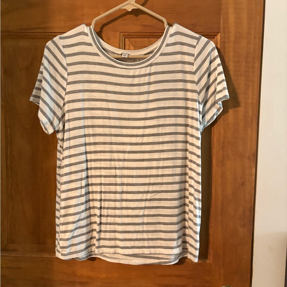 Green Envelope Gray and White Striped Tee